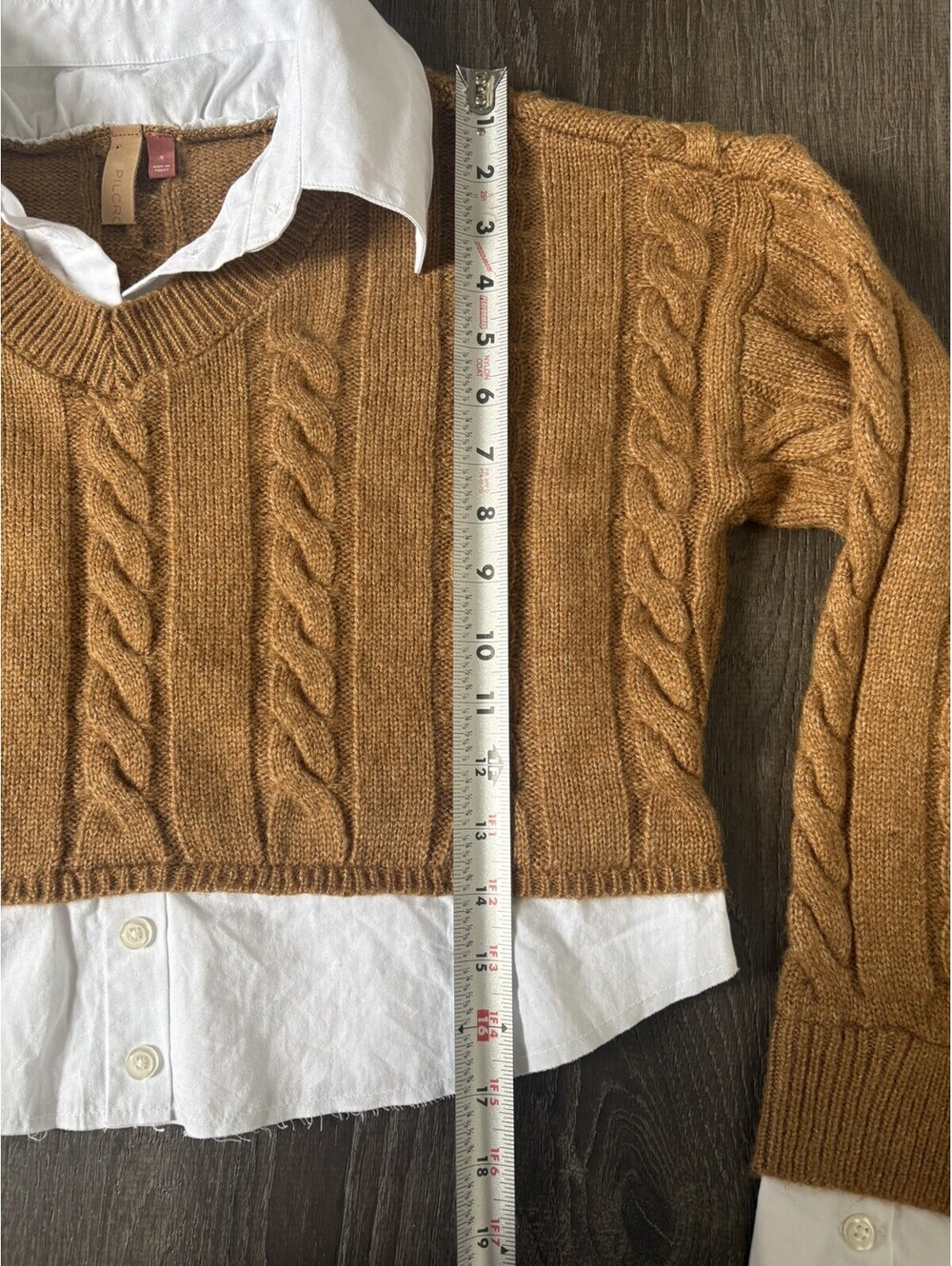 Anthropologie Pilcro Cable Knit Twofer Sweater Womens Small Brown Cotton Cropped - Picture 9 of 9